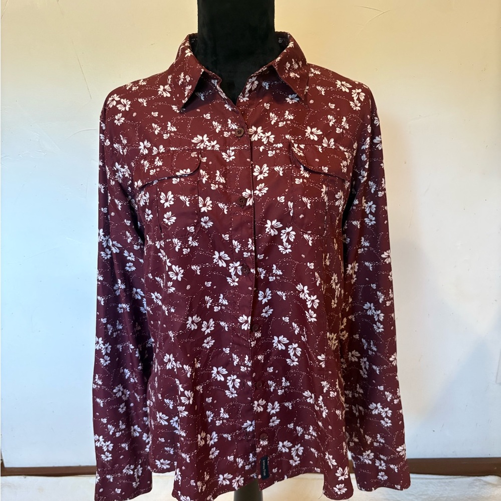 Magellan Outdoors Maroon Floral Shirt